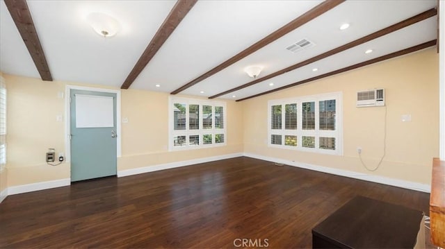 1193 Winston Ct, Upland, CA 91786 - unfurnished living room featuring wood finished floors, a wall unit AC, and recessed lighting
