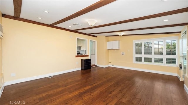1193 Winston Ct, Upland, CA 91786 - unfurnished living room featuring beamed ceiling, dark wood-style flooring, and recessed lighting