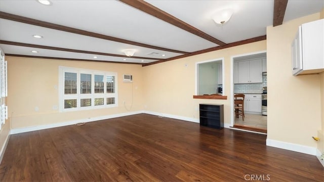 1193 Winston Ct, Upland, CA 91786 - unfurnished living room with beamed ceiling, dark wood-style floors, and recessed lighting