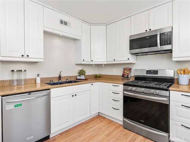 9531 Via Ricardo, Sun Valley, CA 91504 - kitchen featuring appliances with stainless steel finishes, white cabinets, and light wood finished floors