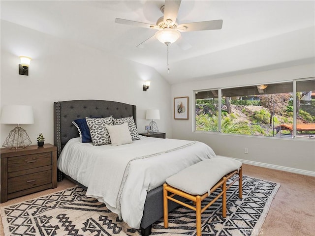 9531 Via Ricardo, Sun Valley, CA 91504 - bedroom featuring light colored carpet, vaulted ceiling, and a ceiling fan