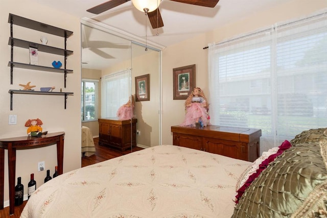 836 Yankee Point Way, Oceanside, CA 92058 - bedroom with dark wood-type flooring, ceiling fan, and a closet