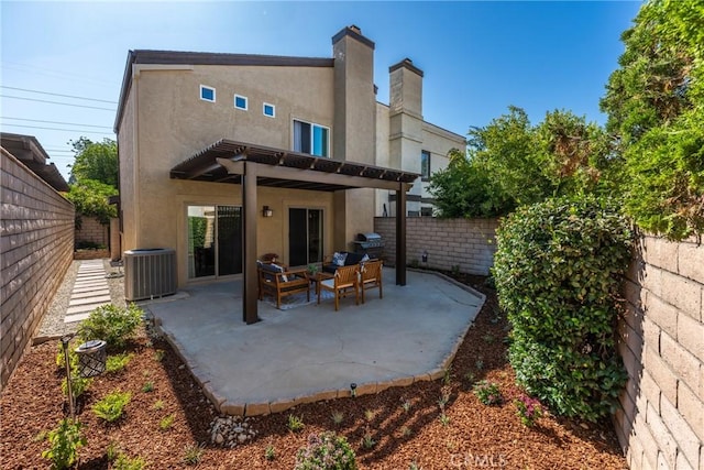 887 San Juan Cir, Duarte, CA 91010 - rear view of house with stucco siding, a fenced backyard, a patio, and a chimney