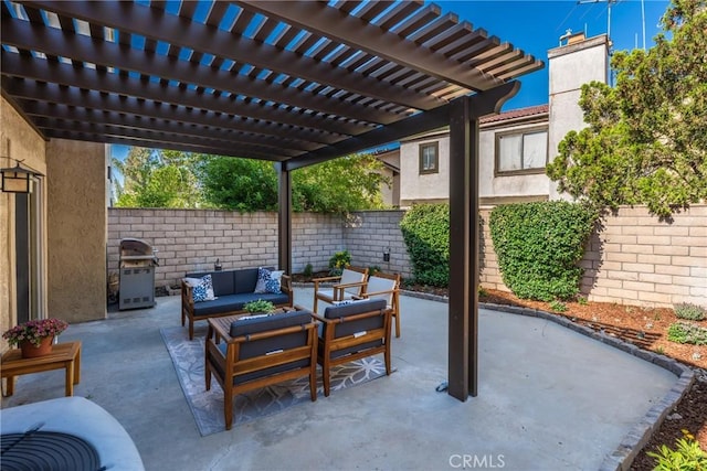 887 San Juan Cir, Duarte, CA 91010 - fenced backyard featuring outdoor lounge area, a grill, a pergola, and a patio