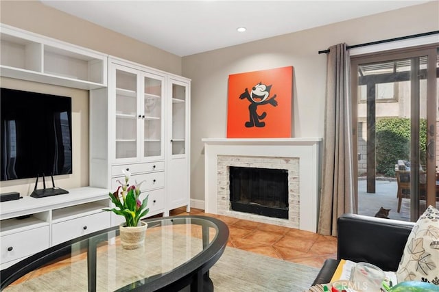 887 San Juan Cir, Duarte, CA 91010 - tiled living room with a fireplace and recessed lighting