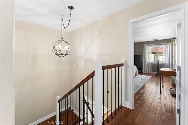 887 San Juan Cir, Duarte, CA 91010 - stairway featuring a chandelier and wood finished floors