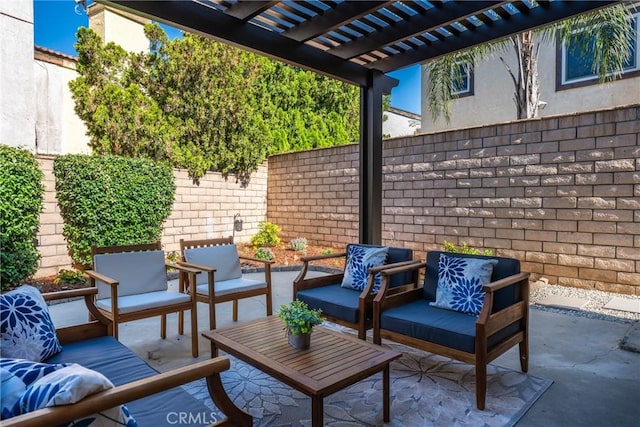 887 San Juan Cir, Duarte, CA 91010 - fenced backyard with outdoor lounge area, a patio area, and a pergola