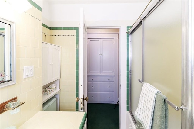 845 N Curtis Ave, Alhambra, CA 91801 - full bathroom with an enclosed shower, tile walls, and vanity
