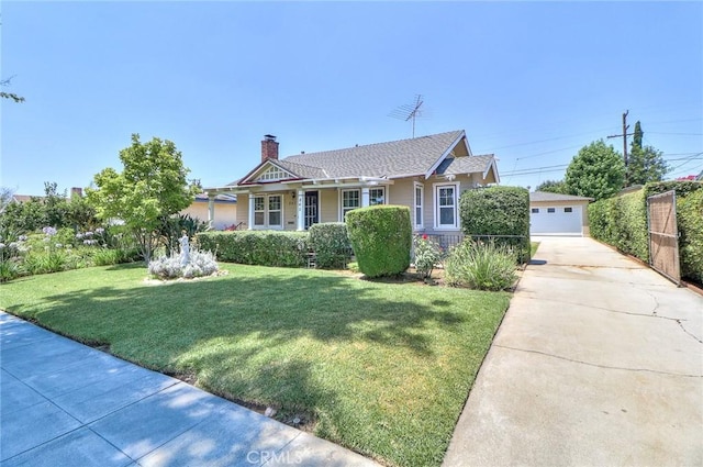 845 N Curtis Ave, Alhambra, CA 91801 - view of front of property with a chimney, a front yard, and a detached garage