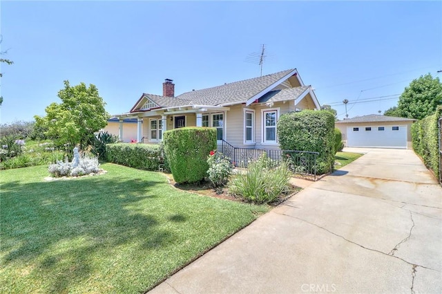 845 N Curtis Ave, Alhambra, CA 91801 - view of front of house featuring a front lawn, a detached garage, and a chimney