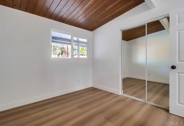 9753 Ivanho St, Spring Valley, CA 91977 - unfurnished bedroom featuring wood ceiling, light wood-type flooring, a closet, and vaulted ceiling