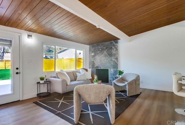 9753 Ivanho St, Spring Valley, CA 91977 - living room featuring wood finished floors and a wooden ceiling with exposed beams
