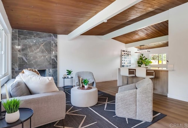 9753 Ivanho St, Spring Valley, CA 91977 - living area with wooden ceiling, wood finished floors, and a chandelier
