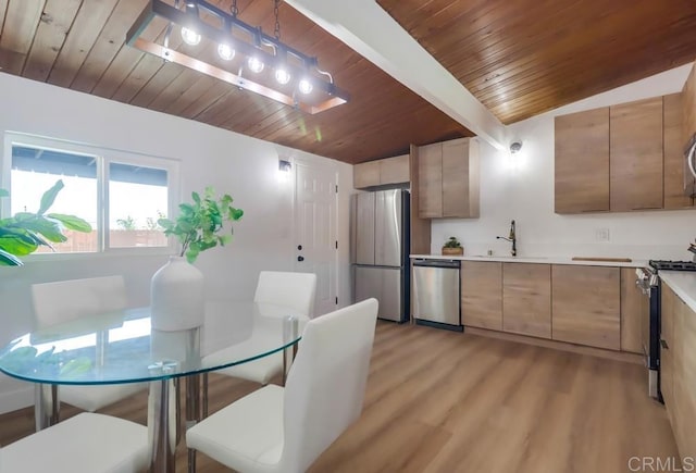 9753 Ivanho St, Spring Valley, CA 91977 - dining area with wood ceiling and light wood-type flooring