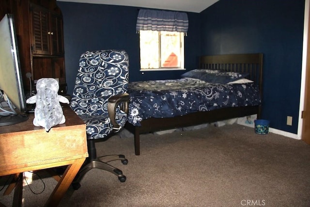 31705 Silver Spruce Dr, Running Springs, CA 92382 - carpeted bedroom featuring vaulted ceiling and baseboards