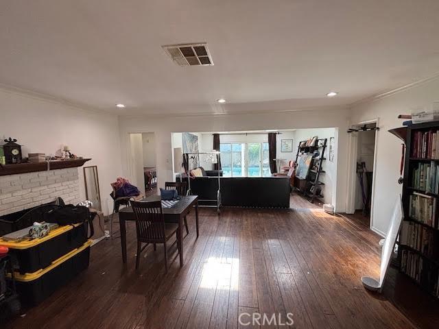 13600 Sylvan St, Valley Glen, CA 91401 - living area with ornamental molding, hardwood / wood-style flooring, and recessed lighting