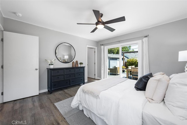 4513 E Cervato St, Long Beach, CA 90815 - bedroom featuring access to outside, dark wood-style flooring, and ceiling fan