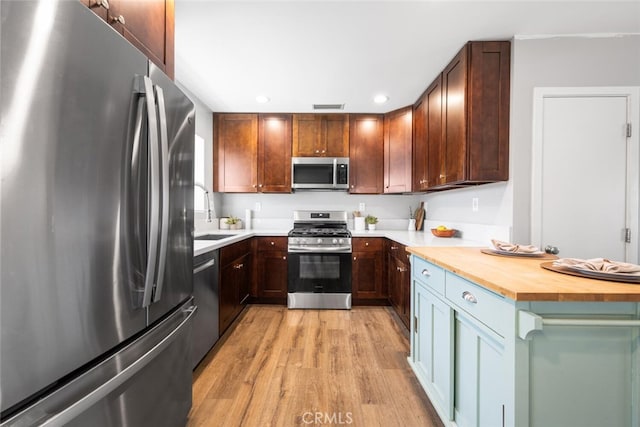 4513 E Cervato St, Long Beach, CA 90815 - kitchen featuring stainless steel appliances, light wood-type flooring, recessed lighting, a peninsula, and wood counters