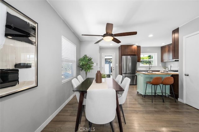 4513 E Cervato St, Long Beach, CA 90815 - dining area featuring dark wood finished floors, ceiling fan, and recessed lighting