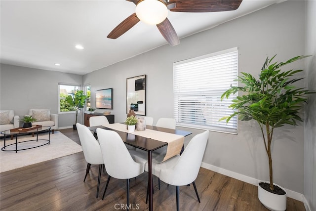 4513 E Cervato St, Long Beach, CA 90815 - dining area featuring dark wood-type flooring, recessed lighting, and ceiling fan