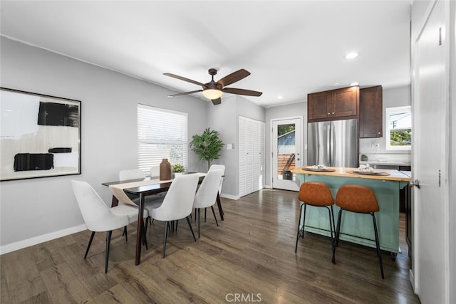 4513 E Cervato St, Long Beach, CA 90815 - dining space featuring dark wood-type flooring, healthy amount of natural light, ceiling fan, and recessed lighting