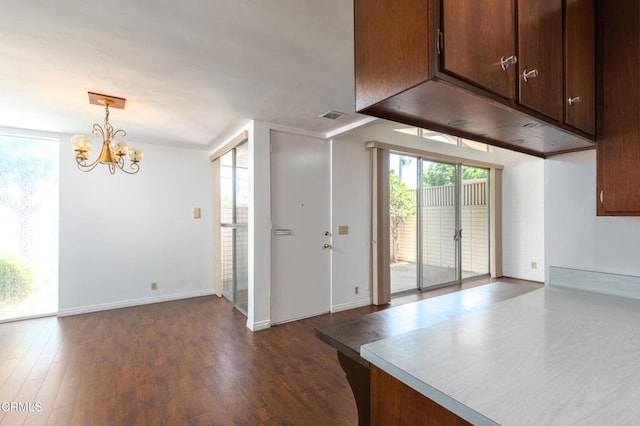 777 E Valley Blvd Unit 142, Alhambra, CA 91801 - kitchen with dark wood-style floors, a chandelier, and hanging light fixtures