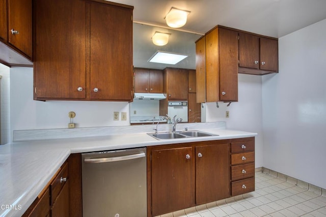 777 E Valley Blvd Unit 142, Alhambra, CA 91801 - kitchen with dishwasher, light countertops, brown cabinets, under cabinet range hood, and light tile patterned flooring