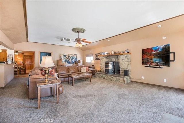 60810 Sunrise Rd, Whitewater, CA 92282 - living room with a ceiling fan, carpet floors, and lofted ceiling