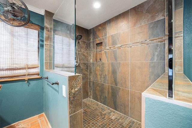 60810 Sunrise Rd, Whitewater, CA 92282 - full bathroom featuring a walk in shower, recessed lighting, and ornamental molding