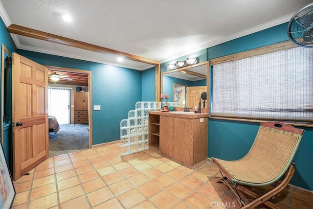 60810 Sunrise Rd, Whitewater, CA 92282 - bathroom featuring crown molding, vanity, and recessed lighting