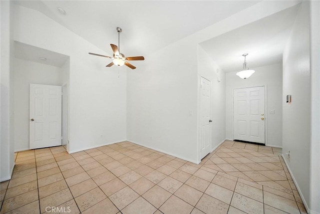 12038 Diego Ct, Moreno Valley, CA 92557 - unfurnished room with a ceiling fan, light tile patterned flooring, and lofted ceiling