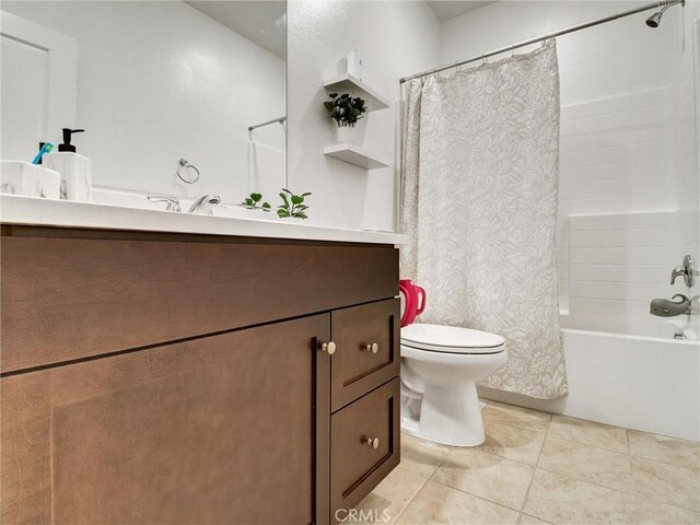 11576 S Crescent St, Desert Hot Springs, CA 92240 - full bathroom featuring vanity, shower / bathtub combination with curtain, and tile patterned flooring