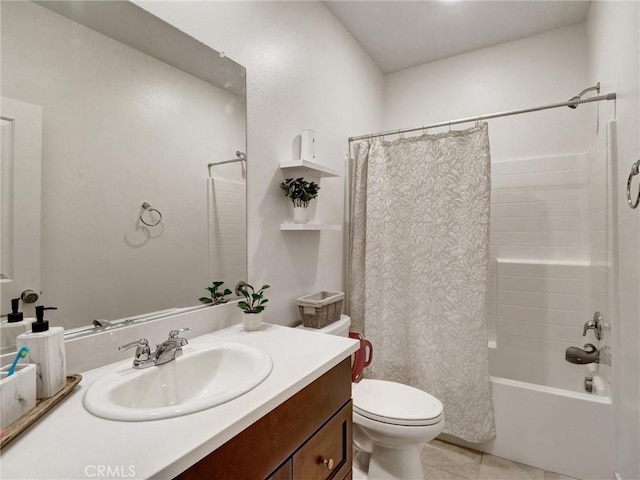 11576 S Crescent St, Desert Hot Springs, CA 92240 - full bath with vanity, shower / tub combo with curtain, and tile patterned floors
