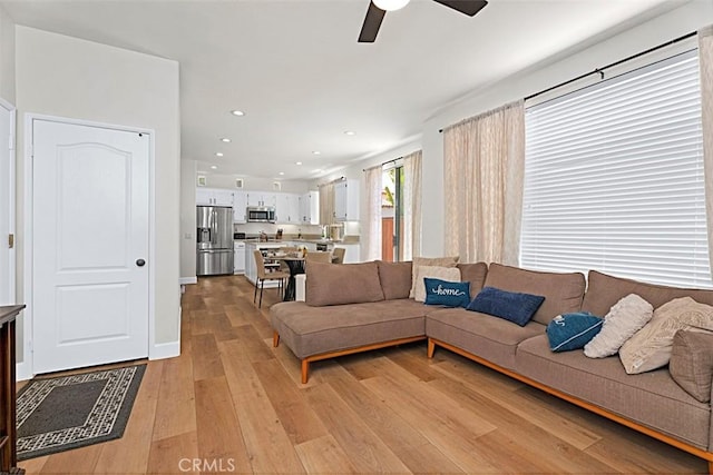 35 Colony Way, Aliso Viejo, CA 92656 - living area featuring ceiling fan, light wood-style flooring, and recessed lighting