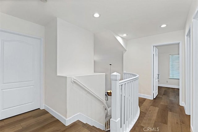 35 Colony Way, Aliso Viejo, CA 92656 - hallway with an upstairs landing, wood finished floors, and recessed lighting