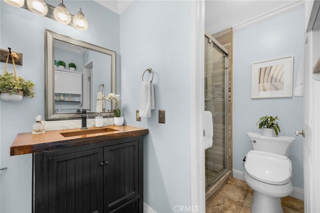 1935 Adobe Ave, Corona, CA 92882 - full bathroom featuring vanity, a shower stall, and crown molding
