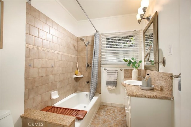 1852 Alpha Rd, Glendale, CA 91208 - bathroom featuring shower / tub combo with curtain, vanity, and crown molding