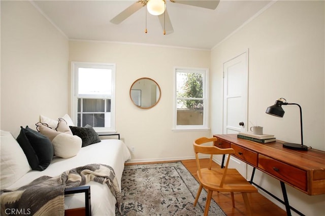 1852 Alpha Rd, Glendale, CA 91208 - bedroom featuring ornamental molding, wood finished floors, and a ceiling fan