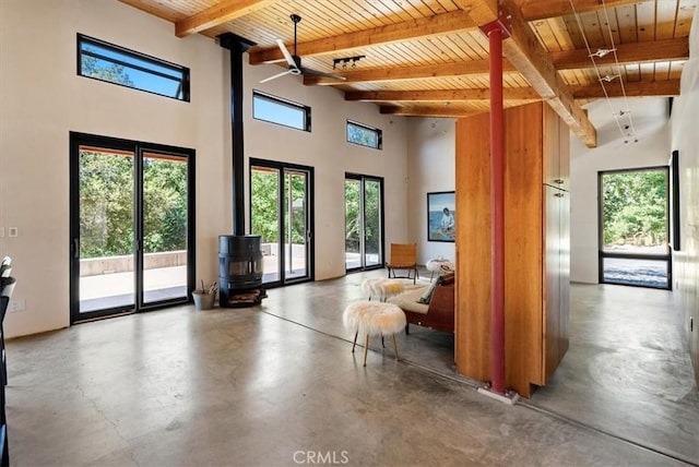 4190 Shadow Canyon Rd, Templeton, CA 93465 - common area featuring a wooden ceiling with exposed beams and a towering ceiling