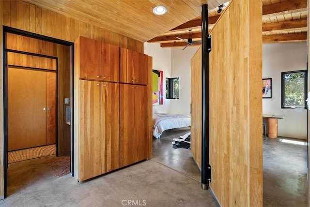 4190 Shadow Canyon Rd, Templeton, CA 93465 - unfurnished bedroom featuring a wooden ceiling with exposed beams and concrete flooring