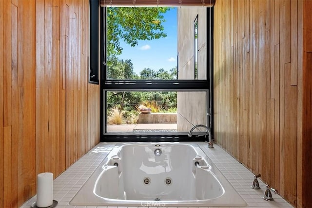 4190 Shadow Canyon Rd, Templeton, CA 93465 - bathroom featuring wood walls and a tub with jets