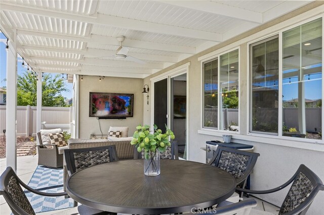 28816 Sedge Ln, Saugus, CA 91350 - view of patio with a ceiling fan, outdoor dining space, and outdoor lounge area