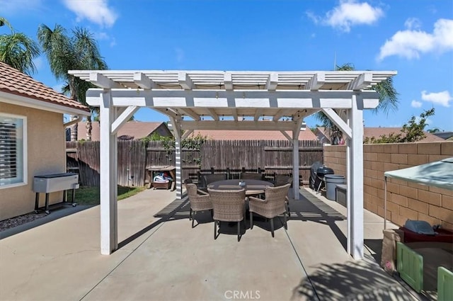 27242 Cabrillo Dr, Menifee, CA 92586 - fenced backyard with outdoor dining area, a pergola, and a patio area