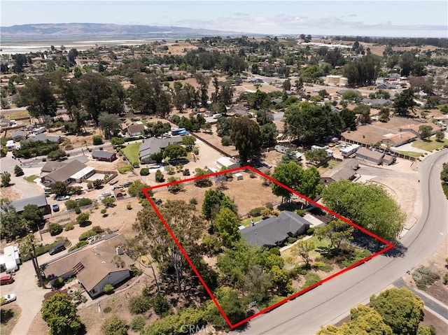 181 Eucalyptus Rd, Nipomo, CA 93444 - aerial perspective of suburban area featuring property boundaries highlighted and a mountain backdrop
