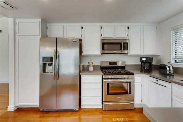 529 El Azul Cir, Oak Park, CA 91377 - kitchen with stainless steel appliances, white cabinets, and light wood-style floors