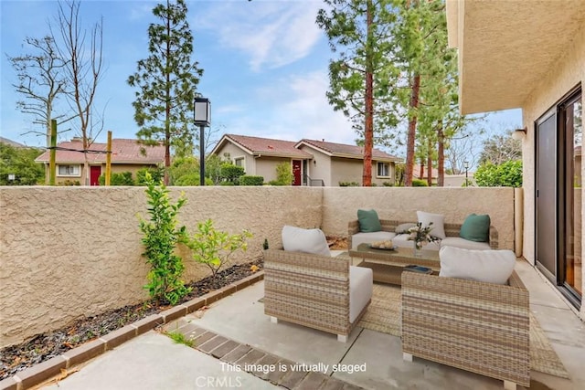 529 El Azul Cir, Oak Park, CA 91377 - fenced backyard featuring a patio, an outdoor hangout area, and a residential view