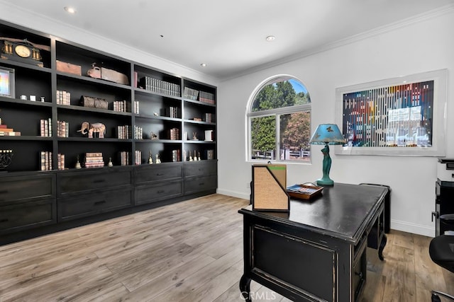 176 Saddlebow Rd, Bell Canyon, CA 91307 - home office featuring crown molding, wood finished floors, and recessed lighting