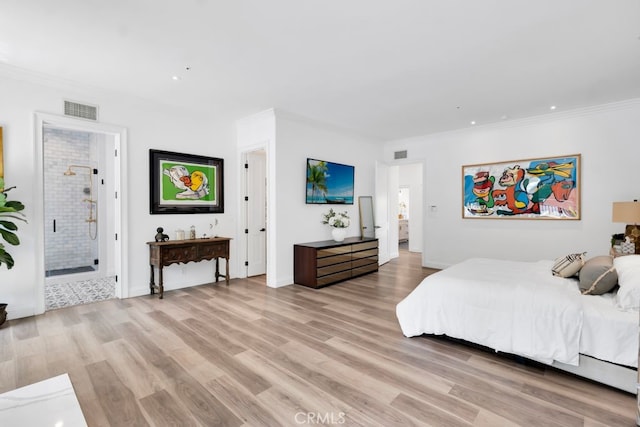 176 Saddlebow Rd, Bell Canyon, CA 91307 - bedroom with light wood finished floors, crown molding, ensuite bathroom, and recessed lighting