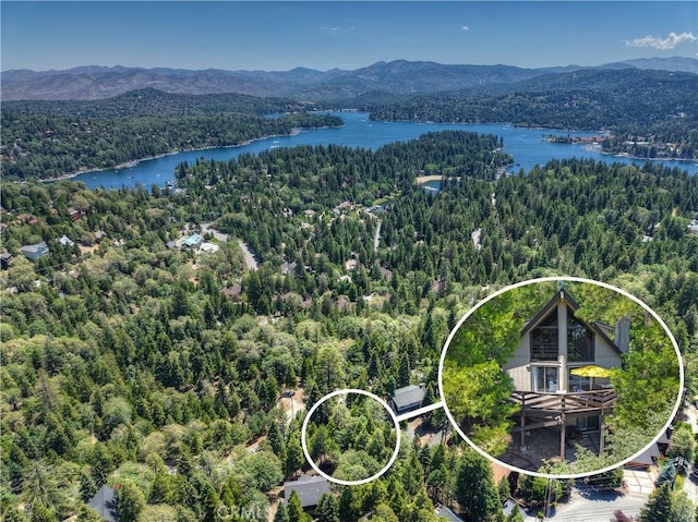 544 Old Toll Rd, Lake Arrowhead, CA 92352 - drone / aerial view of a heavily wooded area and a water and mountain view