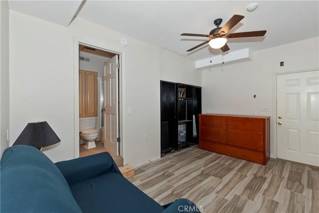 544 Old Toll Rd, Lake Arrowhead, CA 92352 - living area featuring a ceiling fan and light wood-type flooring